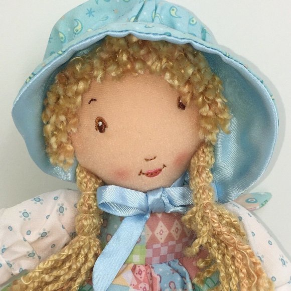 Learning Curve Plush Holly Hobbie Doll Rattle 12" Blue Patchwork Dress Blonde - Picture 4 of 12
